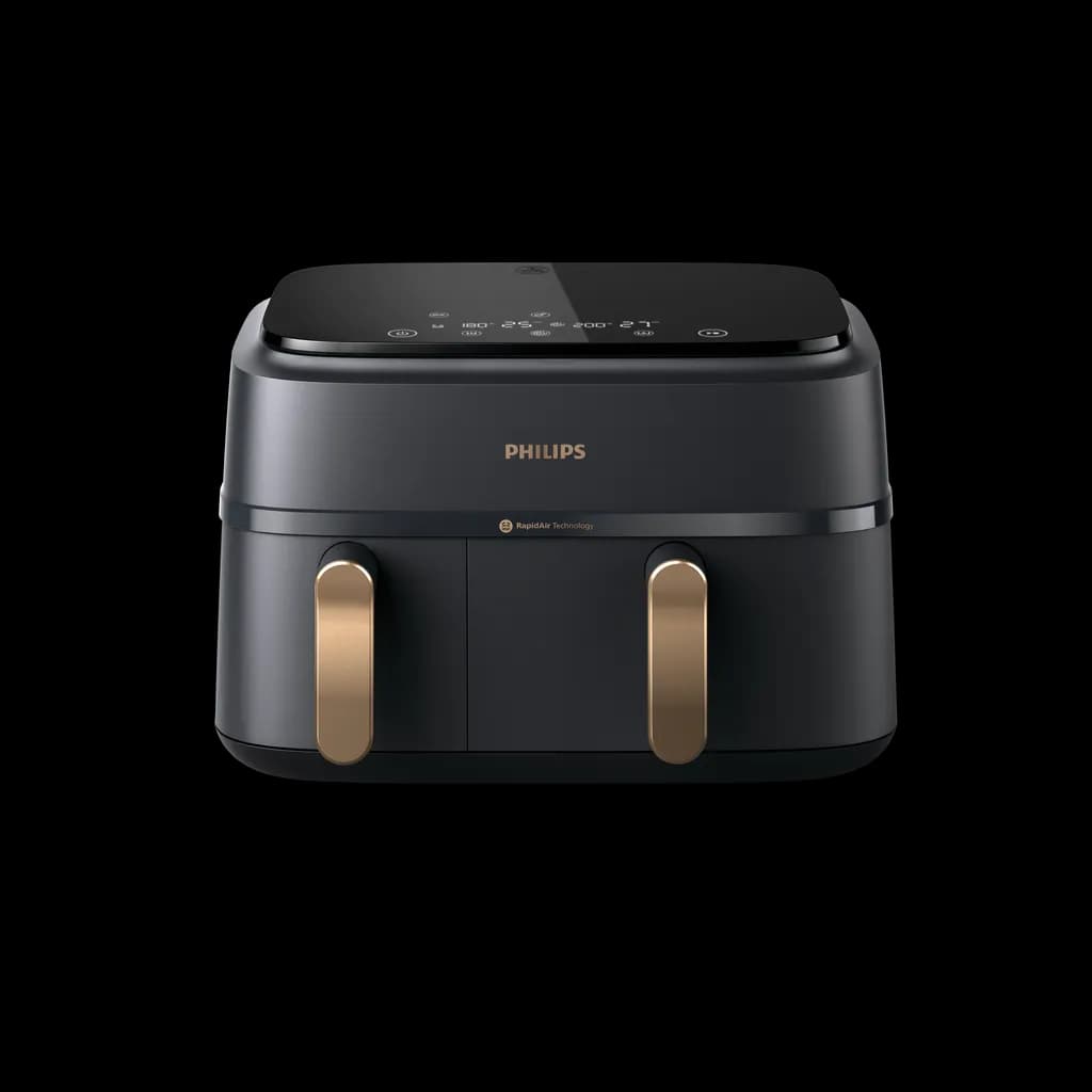 Philips Ovi Dual Basket — frytkownica z dwoma szufladami w kolorystyce ciemnoszarej z miedzianymi akcentami — widok 1 z 5